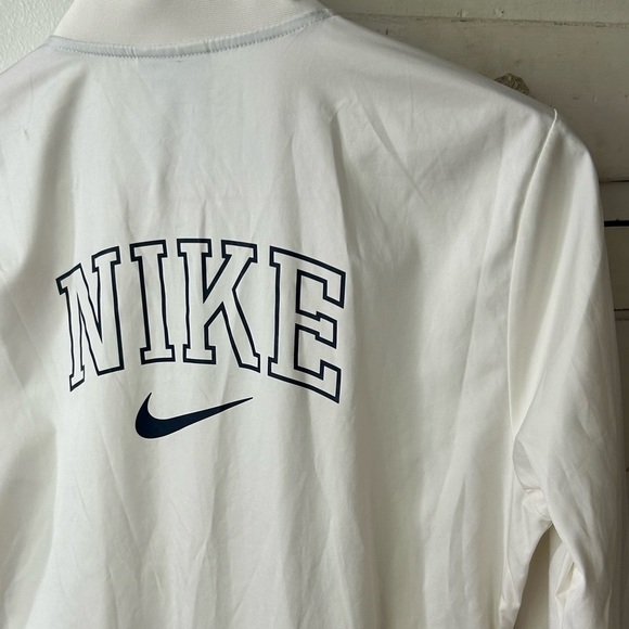 Nike | Women's Cream Snap-Front Varsity Style Jacket side pockets black logos S - Picture 9 of 16